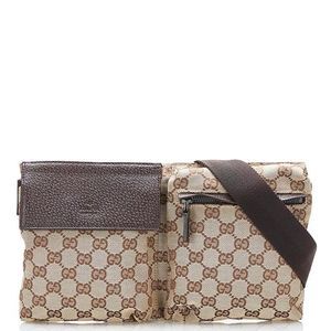 Gucci GG Canvas Waist Bag Canvas Leather Beige Brown